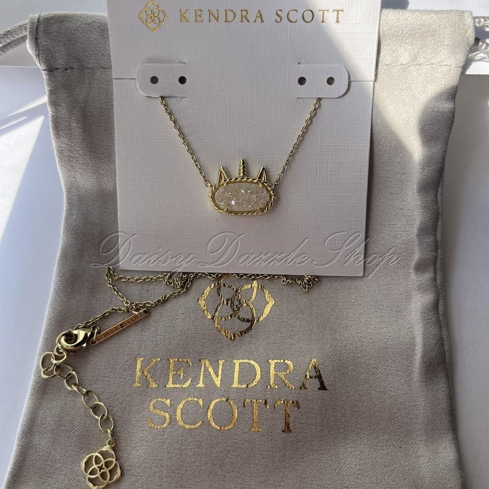 ✨New Kendra Scott Iridescent Drusy Elisa Unicorn Pendant Gold Plated Necklace🦄